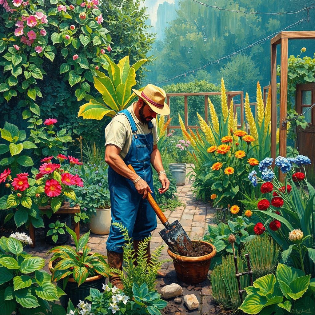 Garden Worker in Neo-Impressionist Expressionist Style