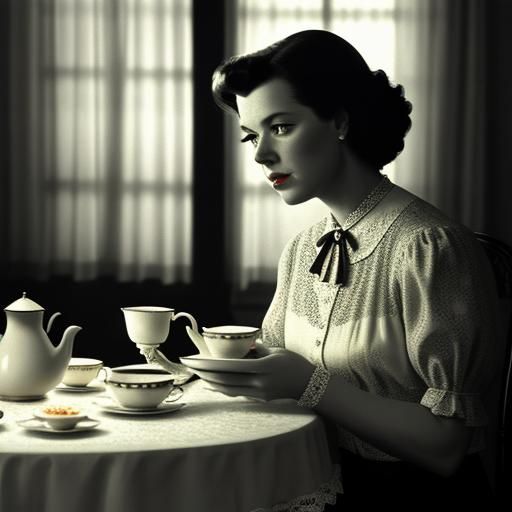 Vintage Tea Set in 1950s Film Noir Style