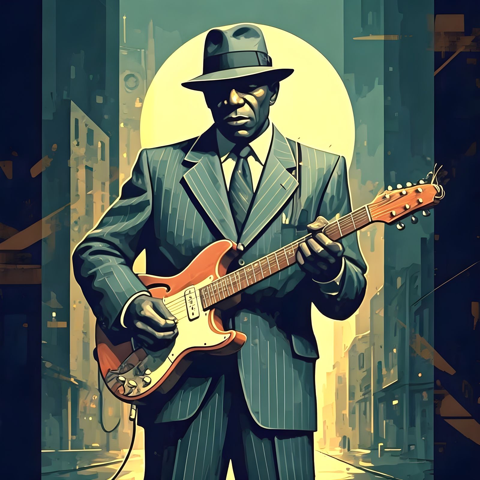 Vintage Blues Guitar Album Cover in Polychromatic Graffiti S...