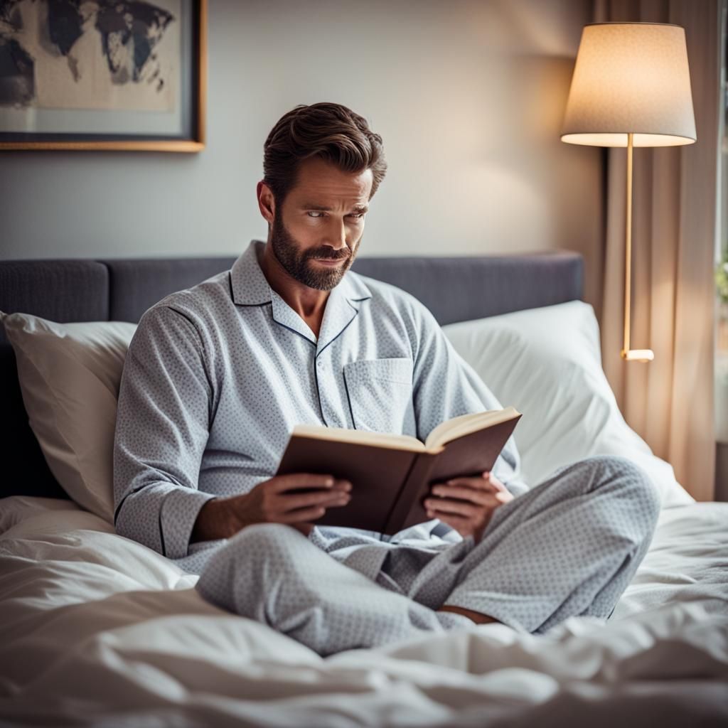 Handsome Man Reading in Bed: Professional Photography