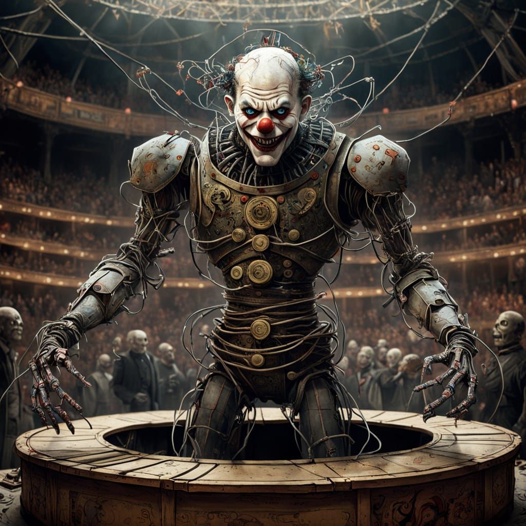Cyberpunk Clown Horror in a Circus Ring