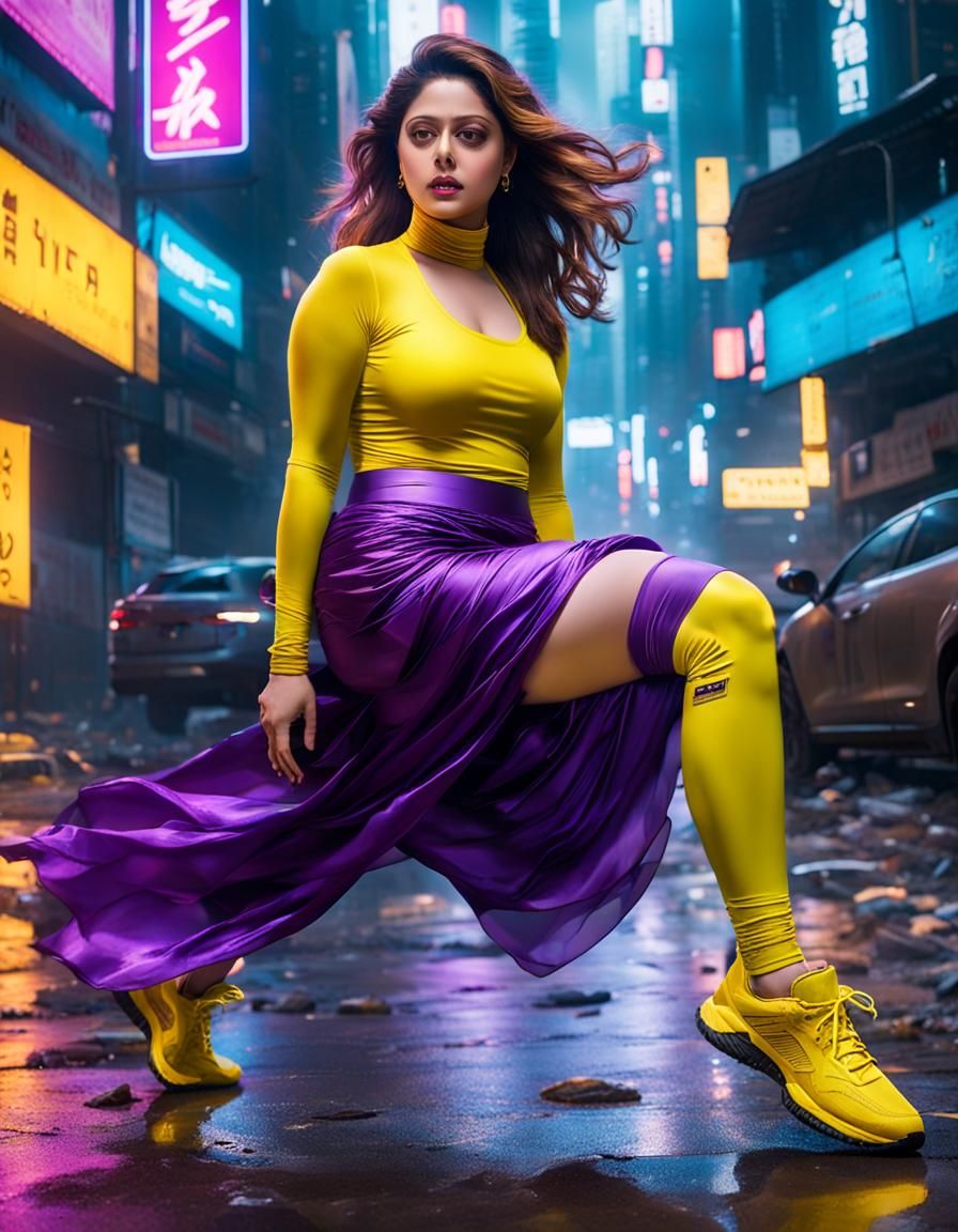 Curvy Woman in Cyberpunk Neon Style