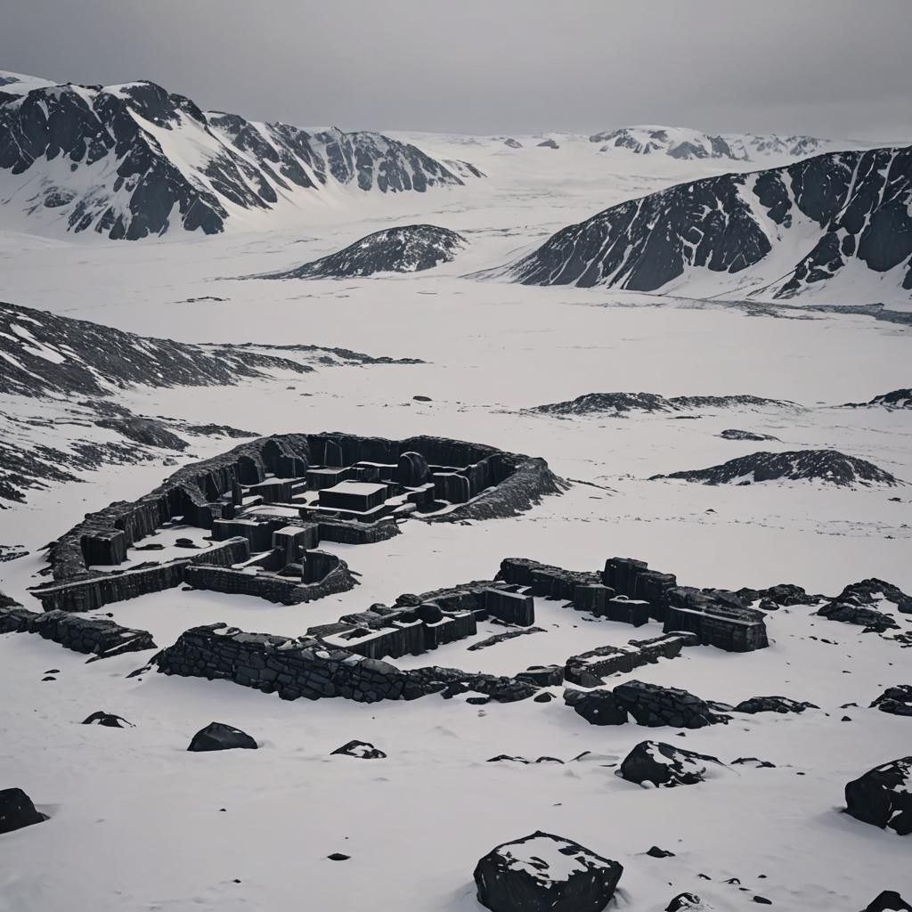 Ancient Ruined City in Antarctic Landscape