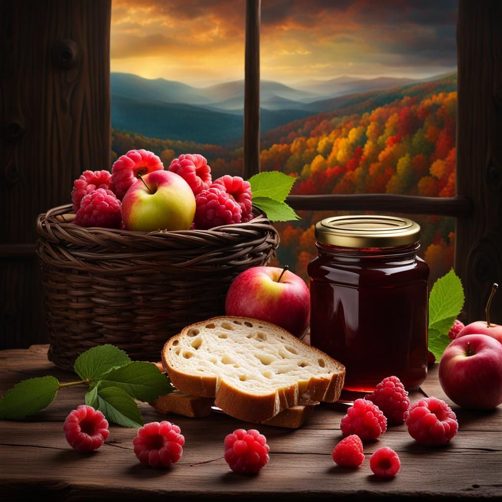 Rustic Still Life with Honey and Autumn Fruits