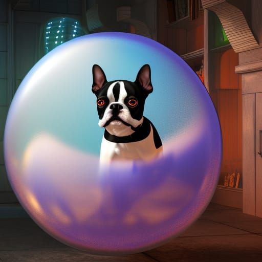 Boston Terrier in Ceramic Bubble: Fantasy Concept Art