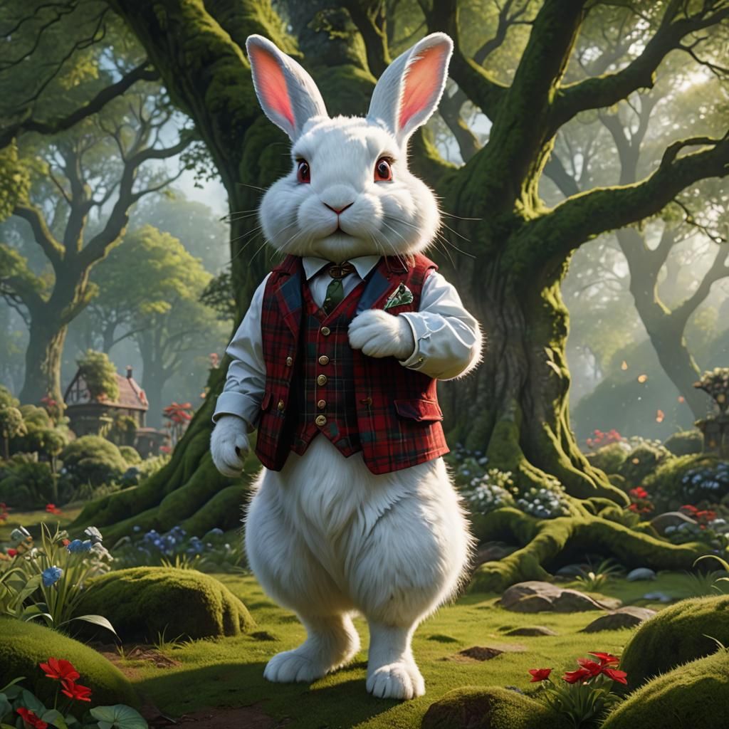 Rabbit in Tartan Waistcoat: Art Nouveau Fantasy