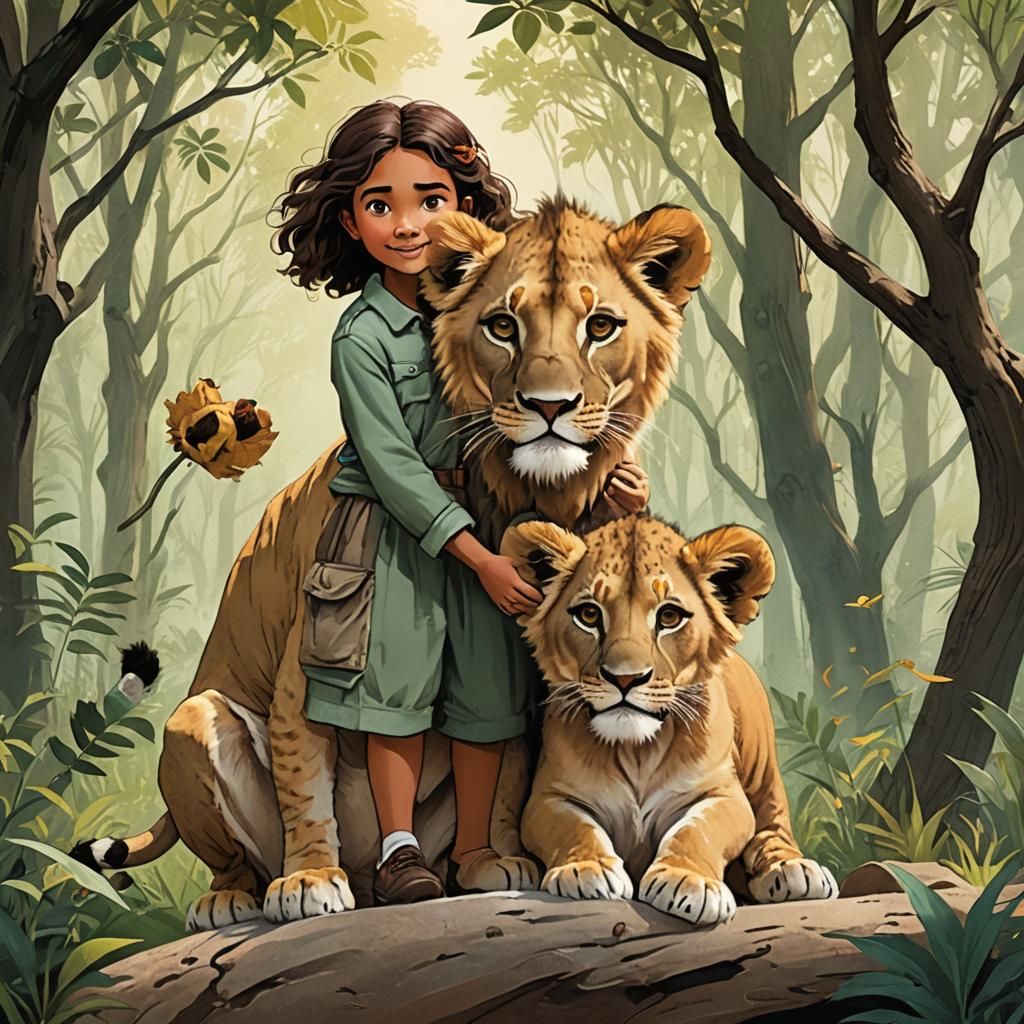 Girl and Lion Cub's Sketchbook Adventures
