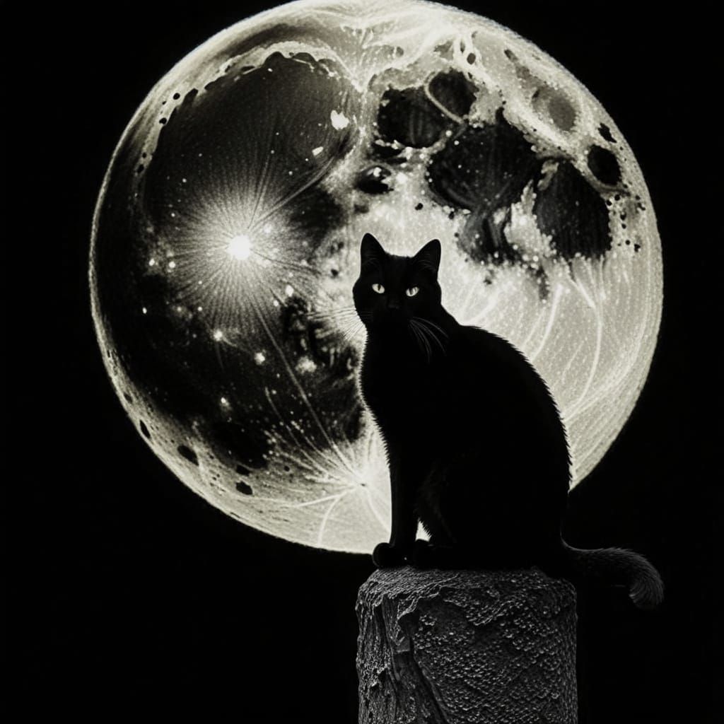 Surreal Night Scene in Art Nouveau Style