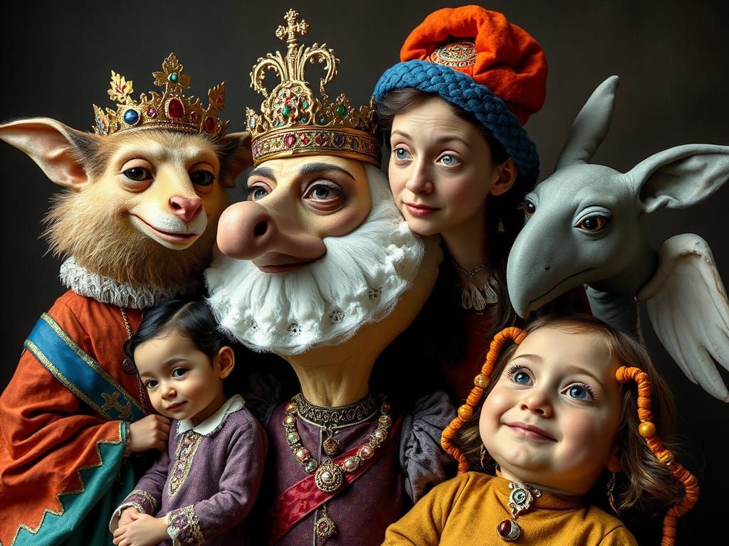Surreal Royal Family in Whimsical Composition