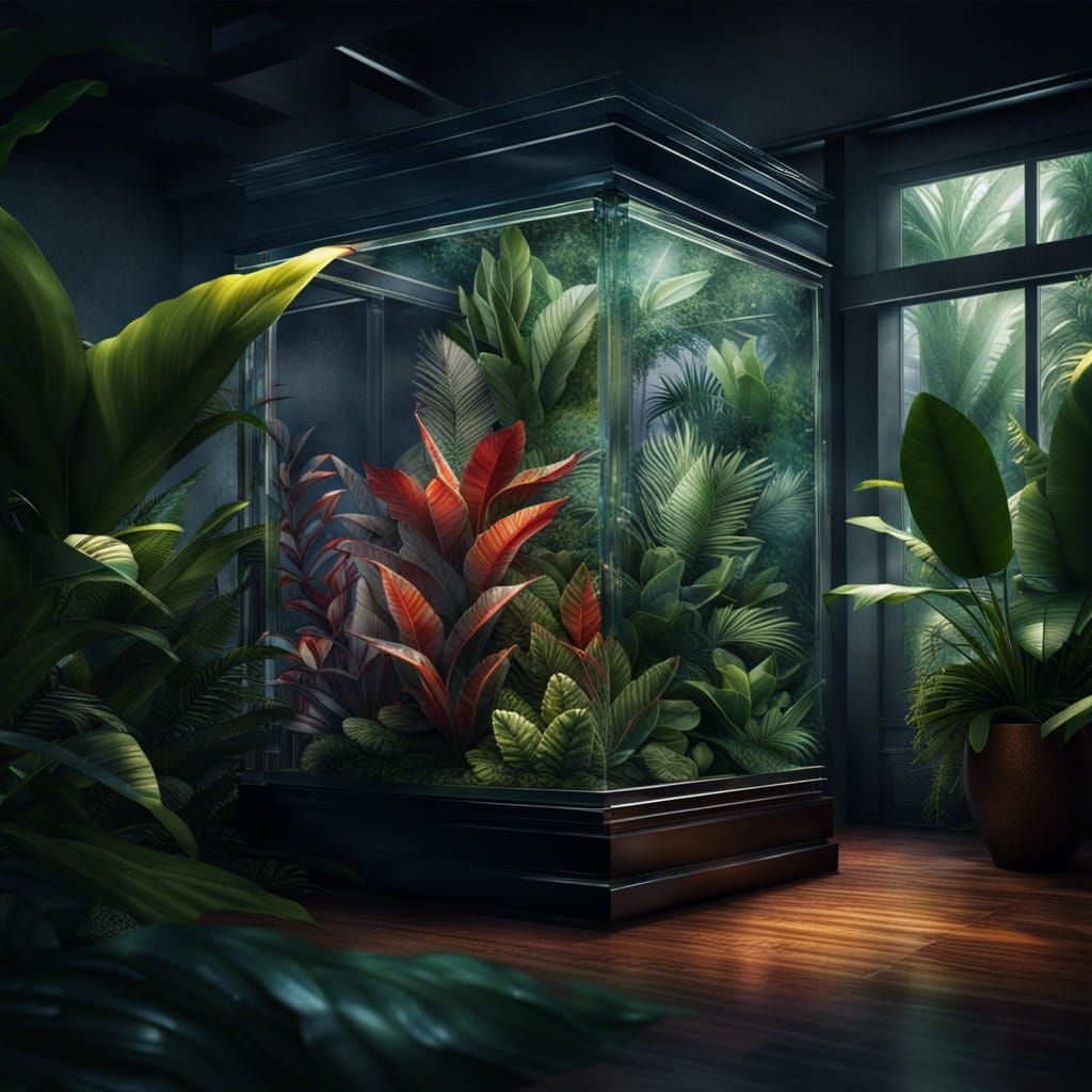 Tropical Plants in Glass Terrarium: Photorealistic Digital A...