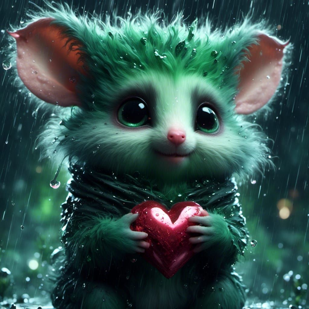 Adorable Fluffy Chibi Possum with Glass Heart