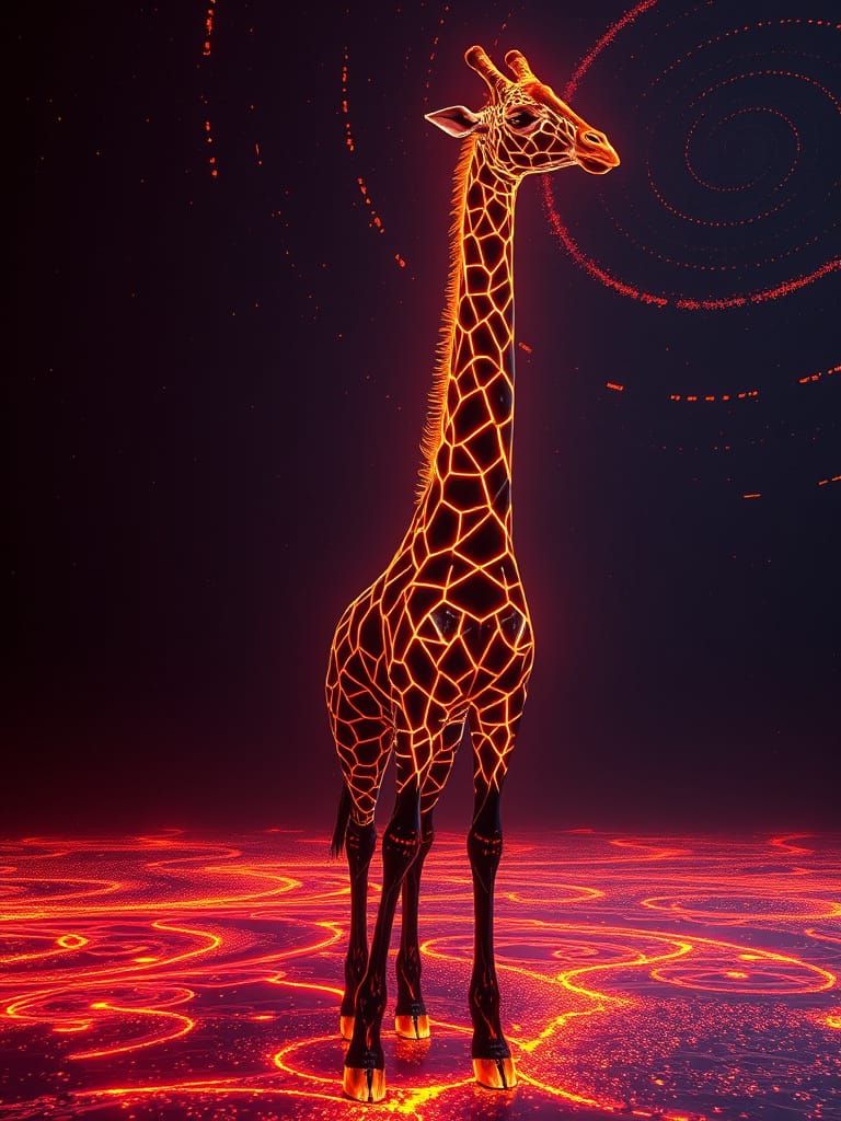 Surreal Neon Giraffe with Geometric Patterns