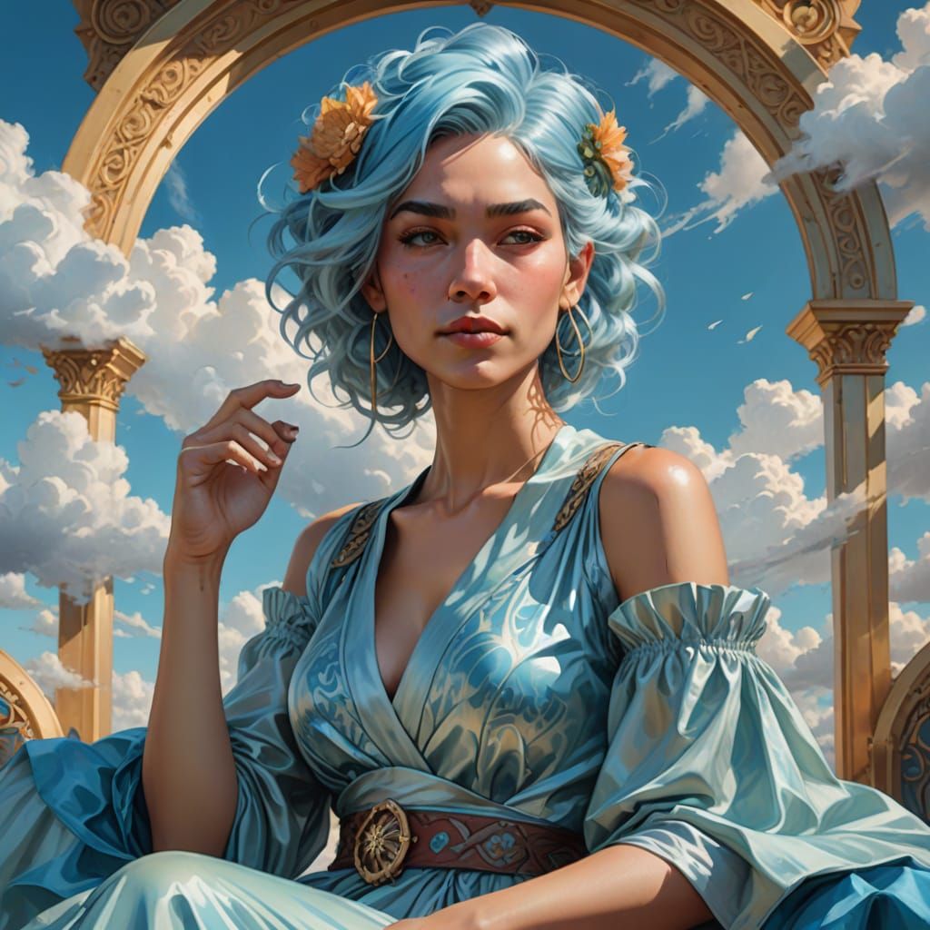 Playful Woman of Wind and Light on Throne