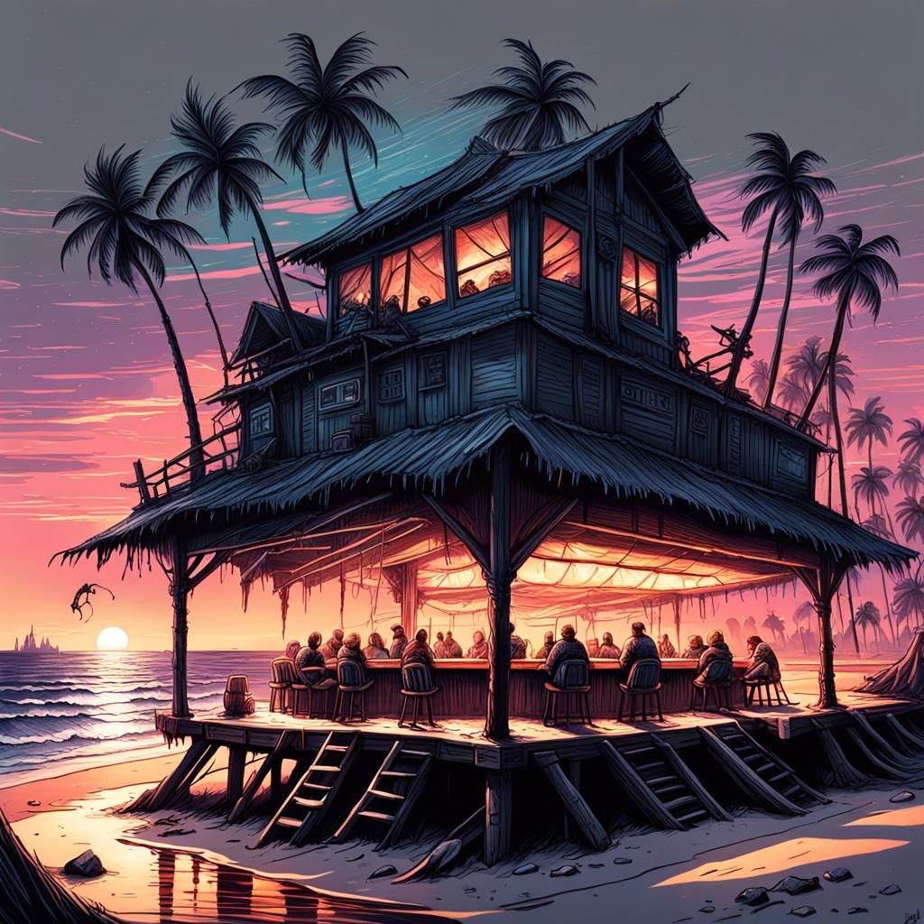 Tropical Island Sunset: Hyperdetailed Fantasy Landscape