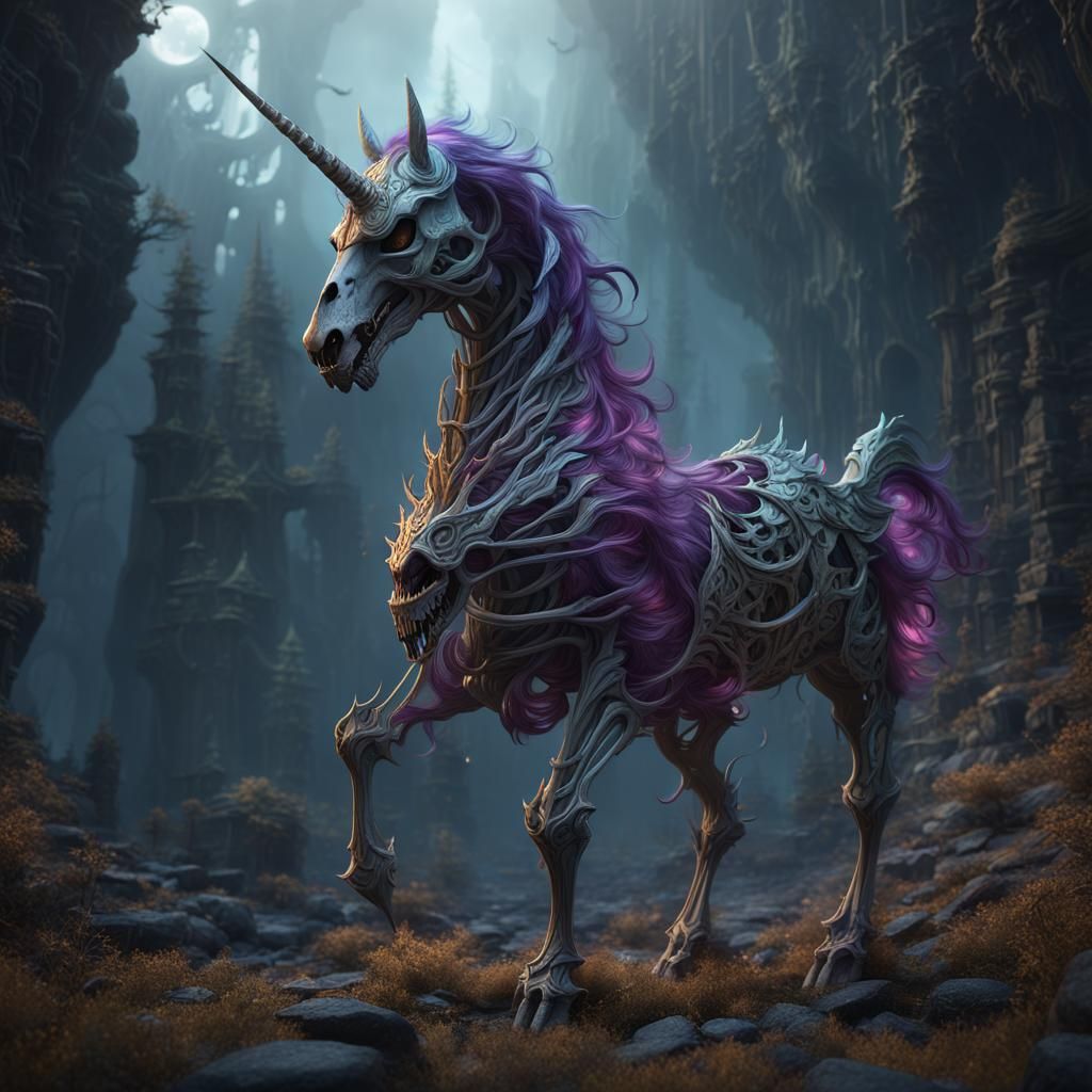 Fantastical Skeletal Unicorn Concept Art