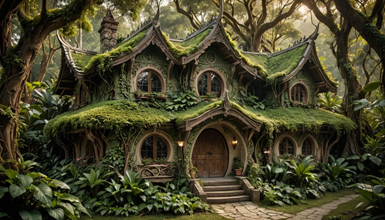 Elven Cottage in Jungle, Fantasy Architecture Photography