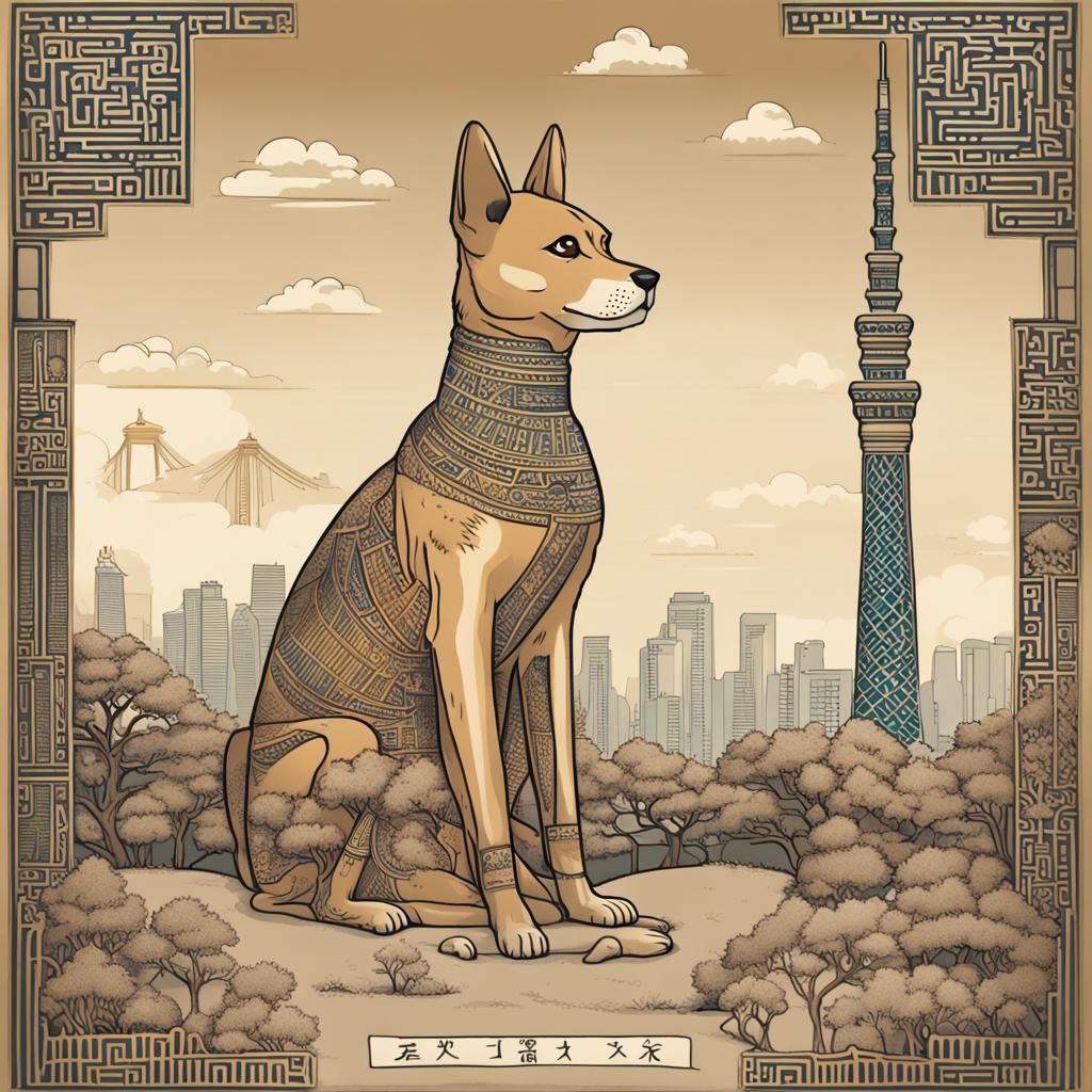 Shiba Inu and Egyptian Lady in Shinjuku Gyoen