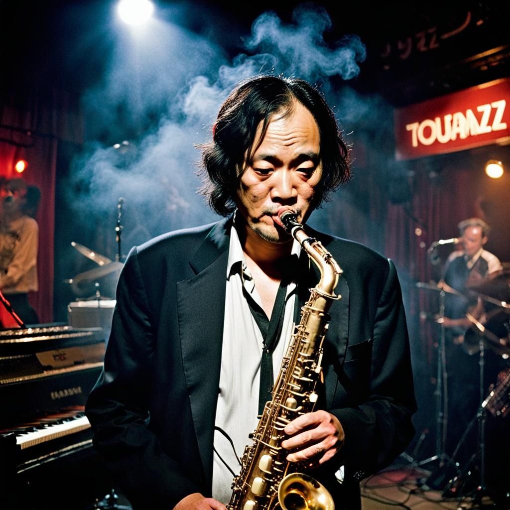 Jazz Musician Portrait in a Smoky Club, Atmospheric