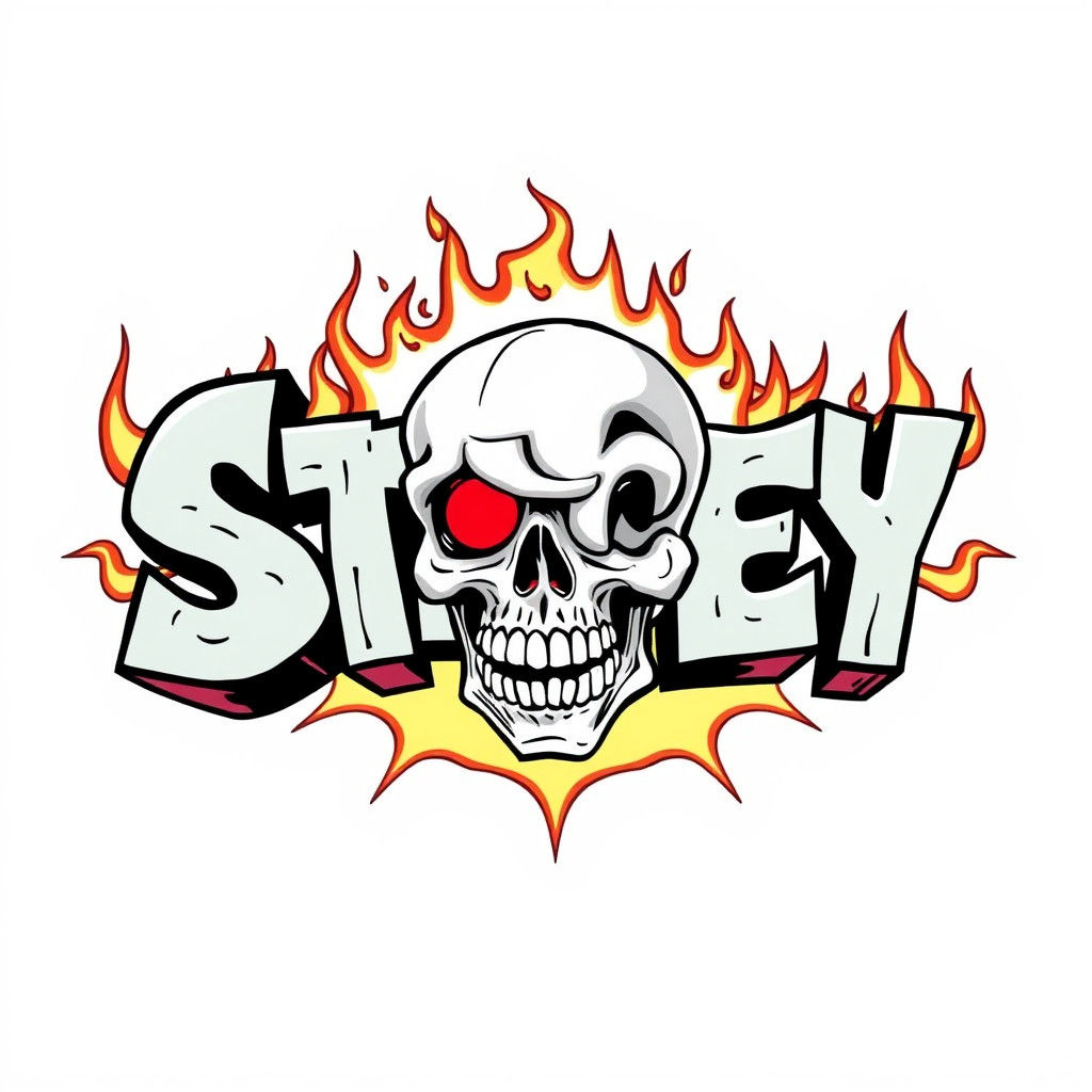 Graffiti 'Stacey' with Skull and Flames in Comic Style