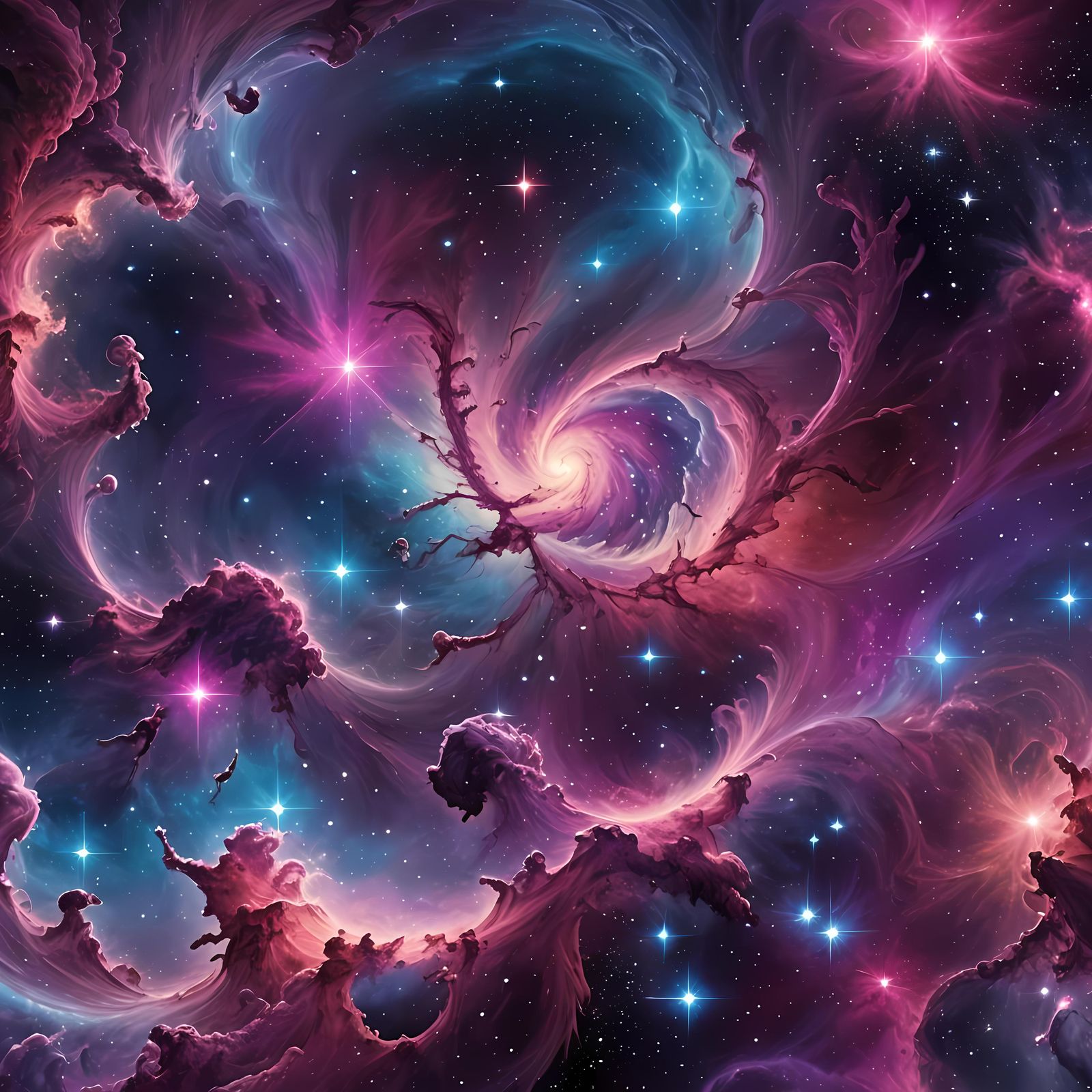 Dreamlike Cosmic Scene with Vibrant Nebulae and Stars