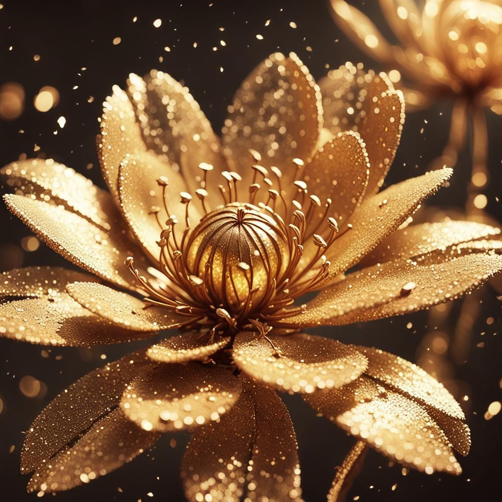 Golden Glitter Blossom in Hyper-Realistic 3D