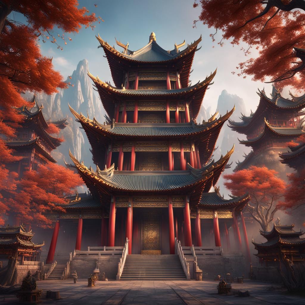 Detailed China Temple Matte Painting in Unreal Engine