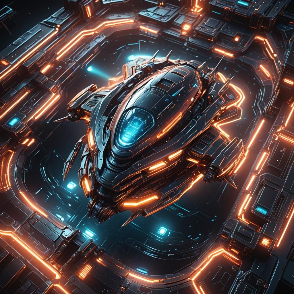 Futuristic Alien Spaceship Hovering Near Earth