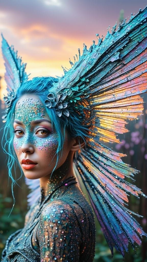 Pastel Fairypunk Goddess with Translucent Wings