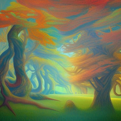 Mystical Tree Being with Colorful Leaves and Roots