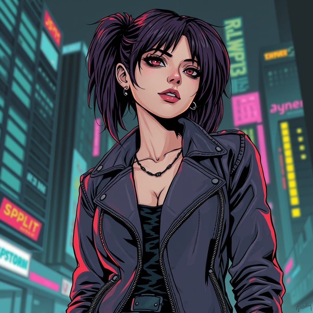 Cyberpunk Girl in Vibrant Urban Landscape