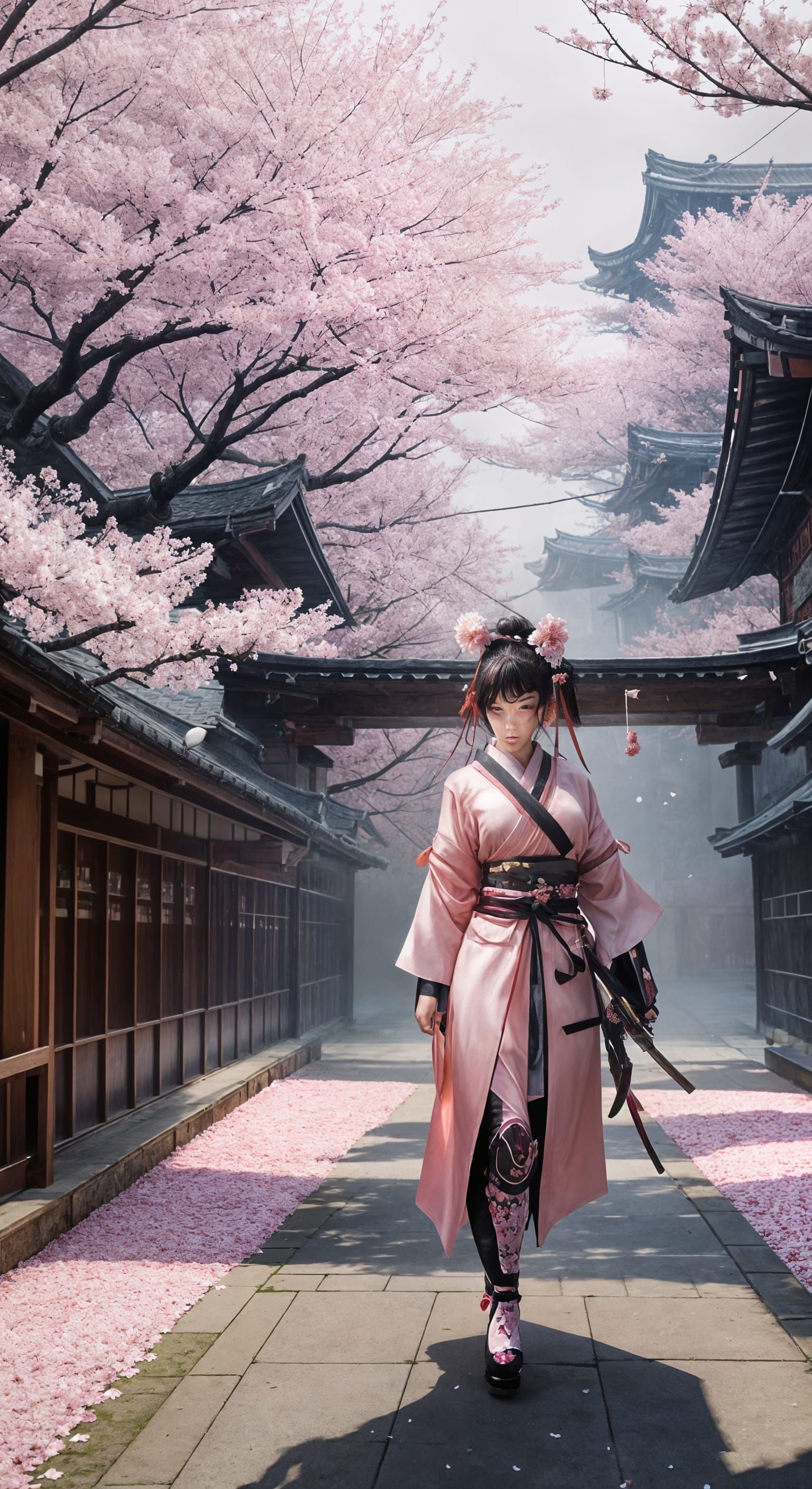 Cherry Blossom Samurai Woman in Anime Style
