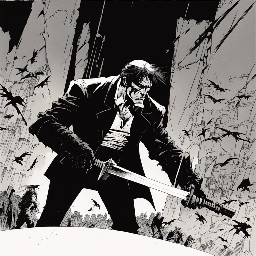 Grimdark Comic Illustration in Frank Miller Style