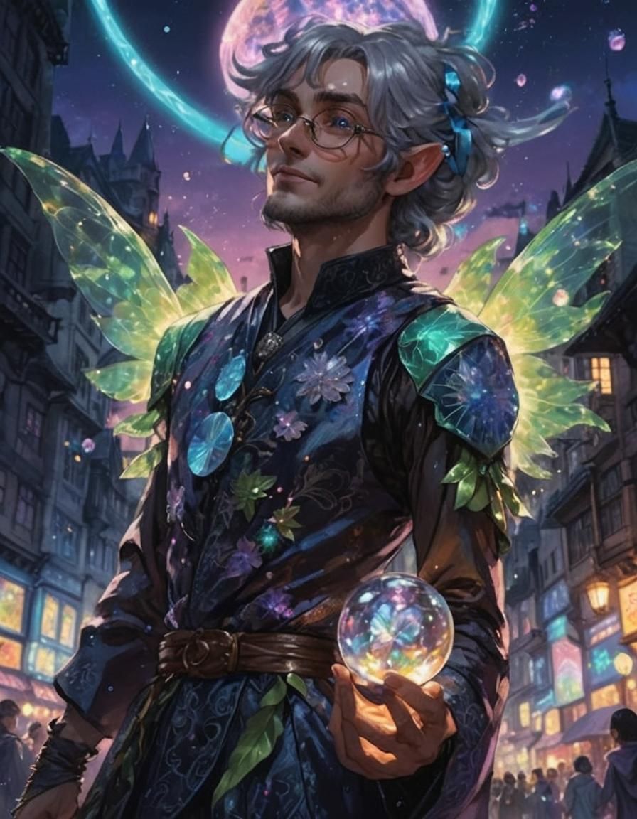 Luminous Elf Magic Professor in Manga Art Style