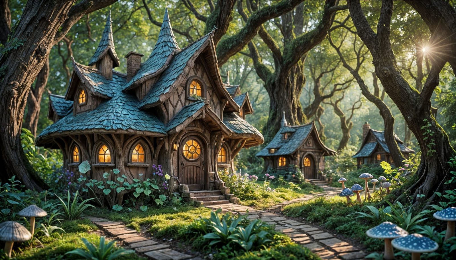 Whimsical Elven Cottage in Enchanted Mushroom Forest