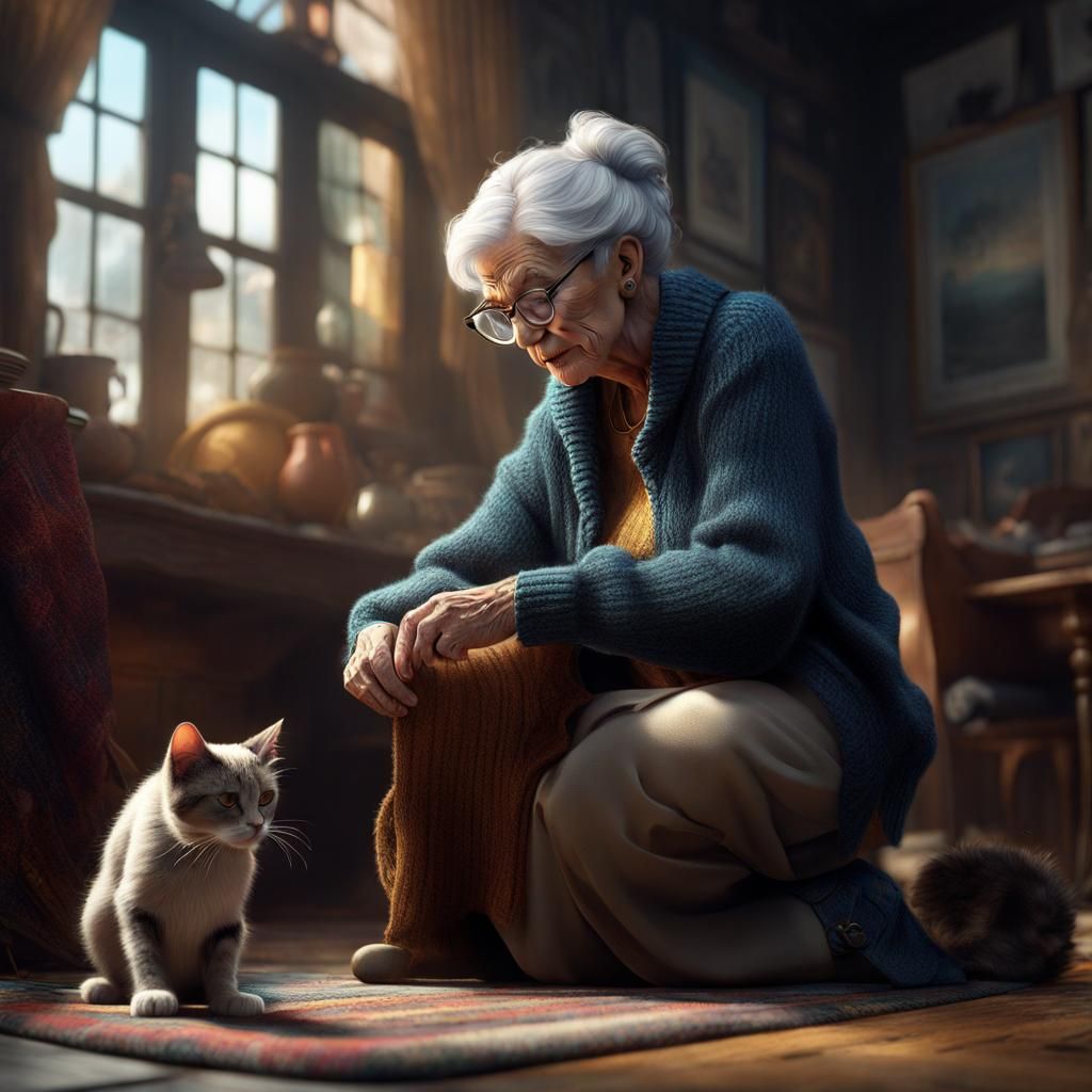 Old Lady with Cat: Detailed Matte Painting