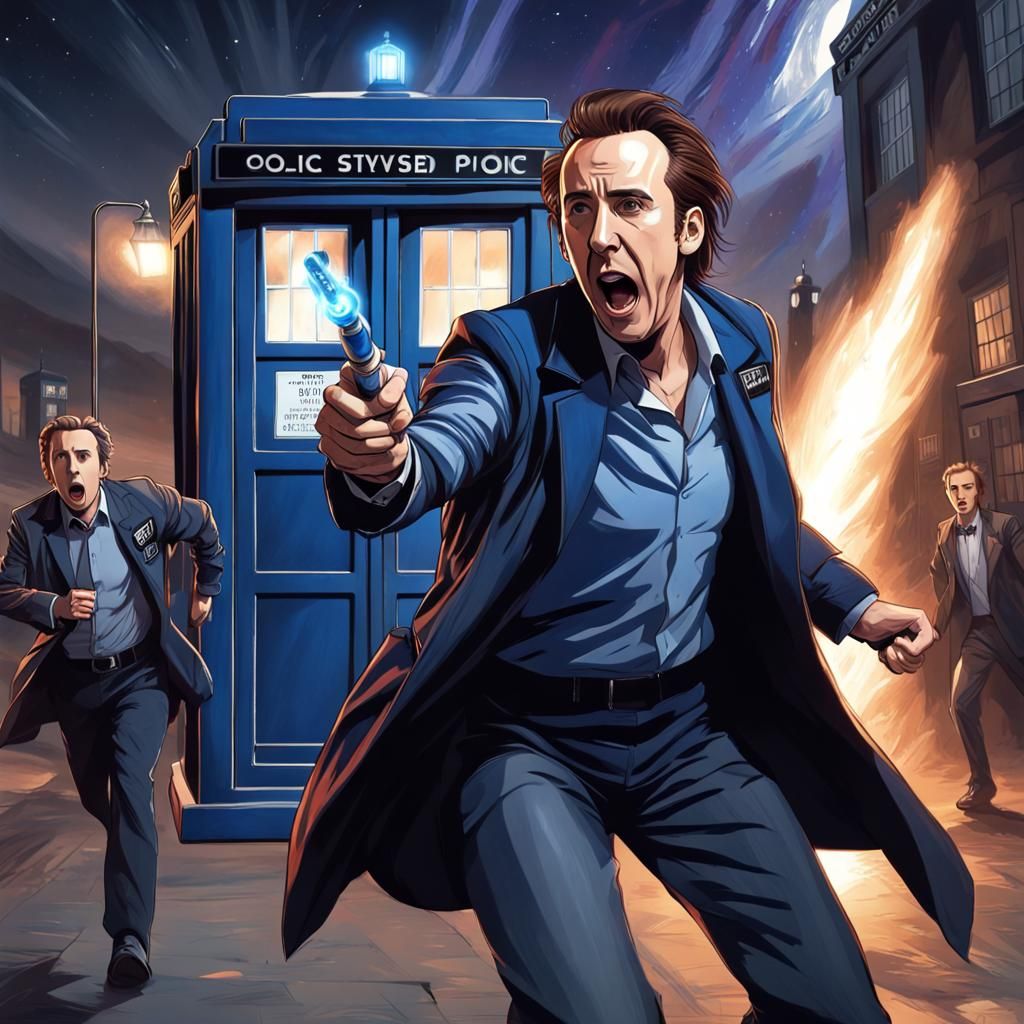 Nicholas Cage Anime Screaming with Sonic Screwdriver