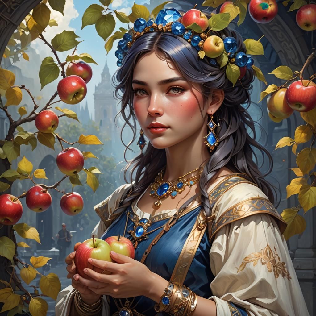 Autumnal Woman with Sapphire Crystals, Hyperdetailed Portrai...