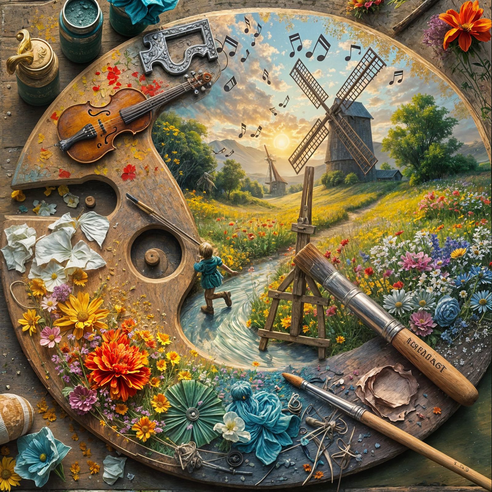 Fantasy Painter's Palette with Miniature Landscape