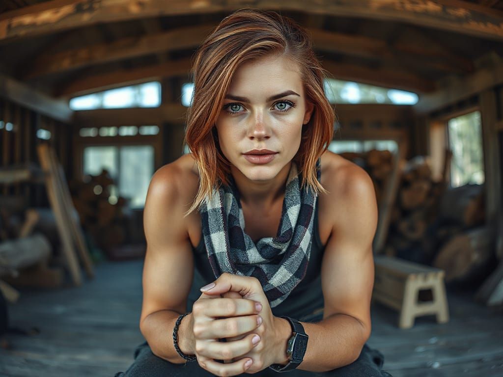 Lumberjack Woman in Quebec Cabin: Ultra-Realistic 8K