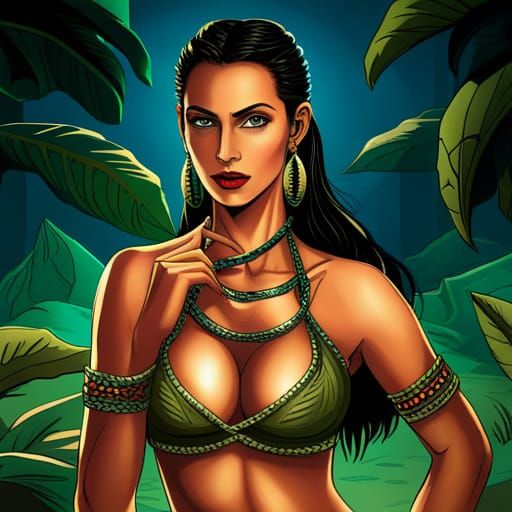 Amazon Warrior in Jungle, Hyperrealistic Rendering