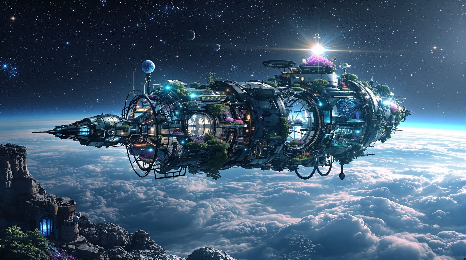 Interstellar Steampunk Cylinder Habitat in Space