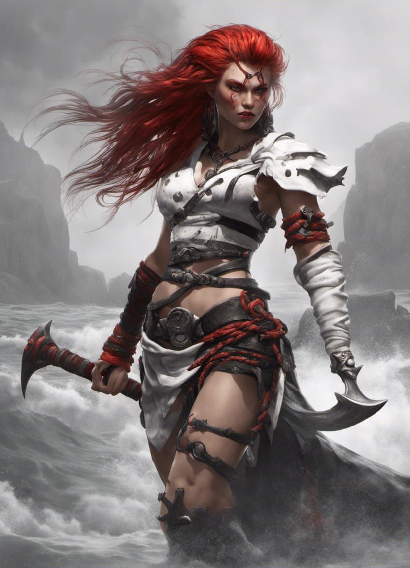 Female Barbarian Sailor with Anchor in Dark Fantasy Style