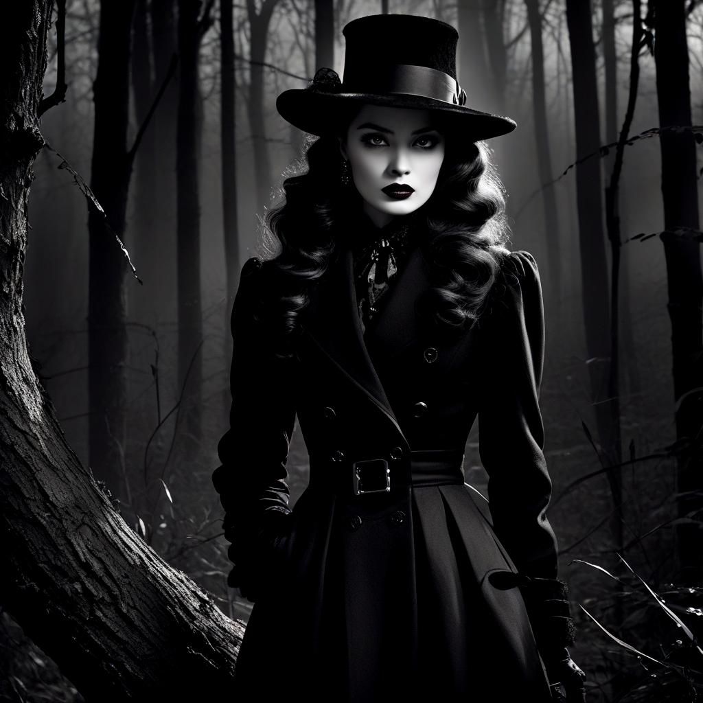 Film Noir Femme Fatale in Victorian Gothic Style