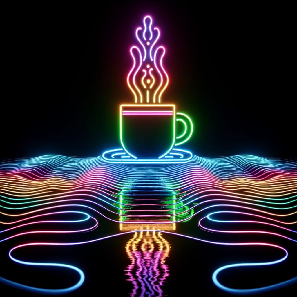 Neon Coffee Cup in Luminous Digital Art