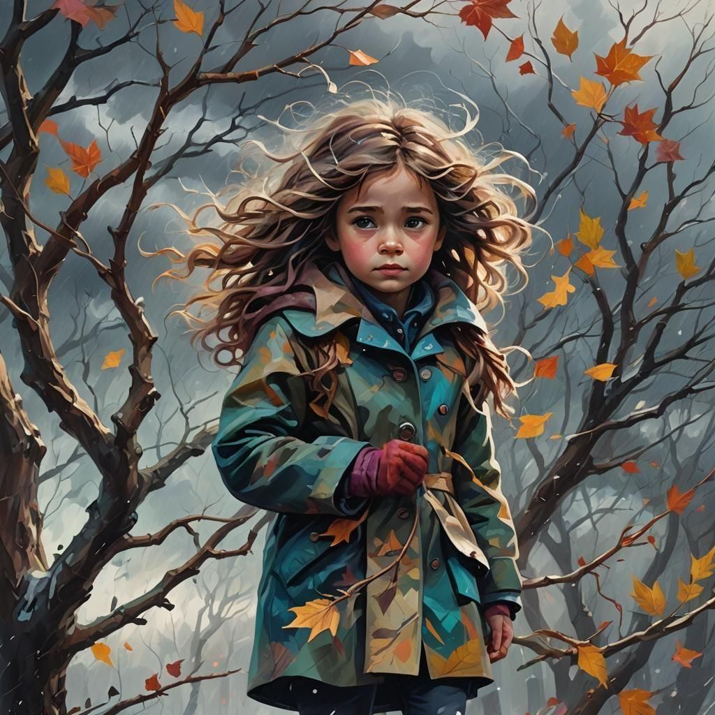 Winter Storm with Child, Detailed Matte Painting