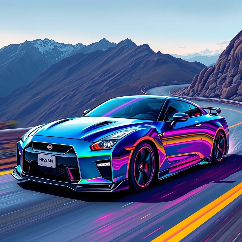 Neon Speed Demon on Winding Mountain Roads