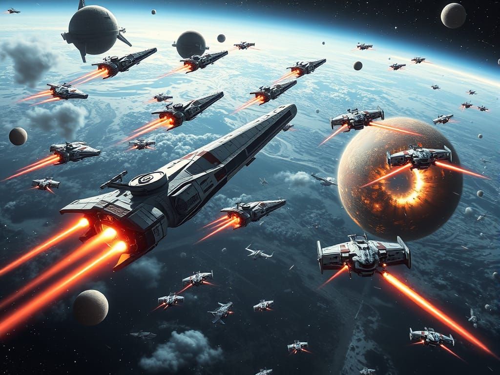 Galactic Spacecraft Battle in Hyper Realistic Style