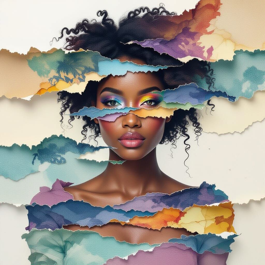 African Woman in Watercolor Ink Double Exposure