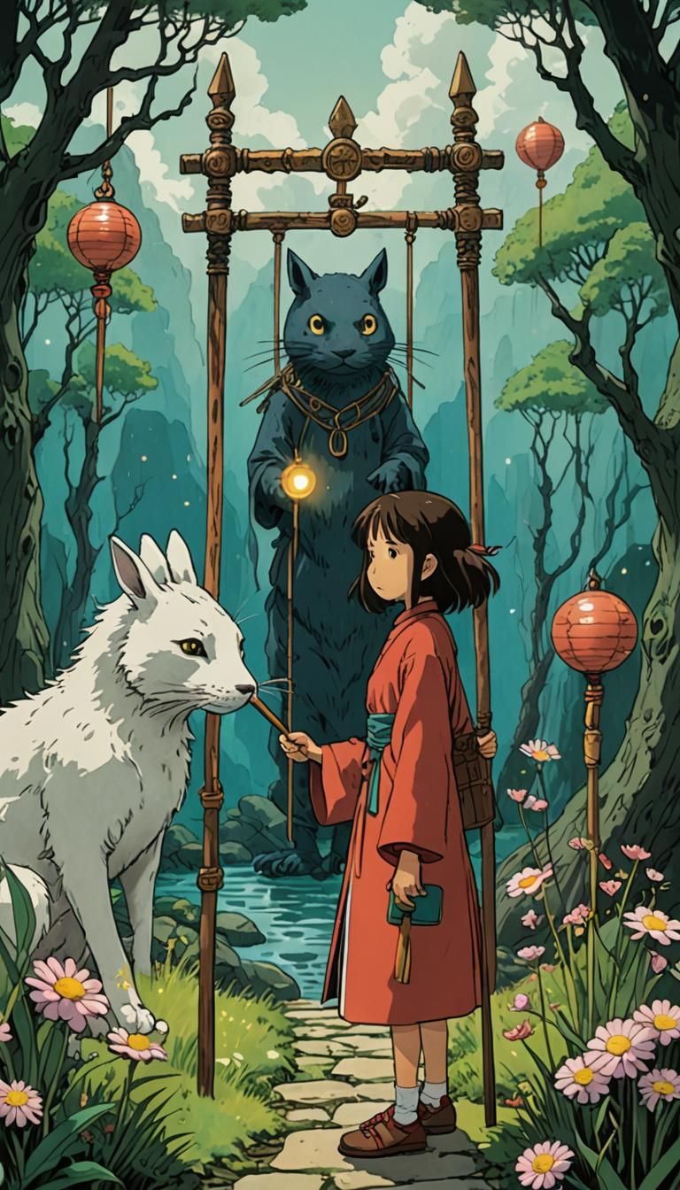 Three of Wands Tarot Card, Studio Ghibli Theme