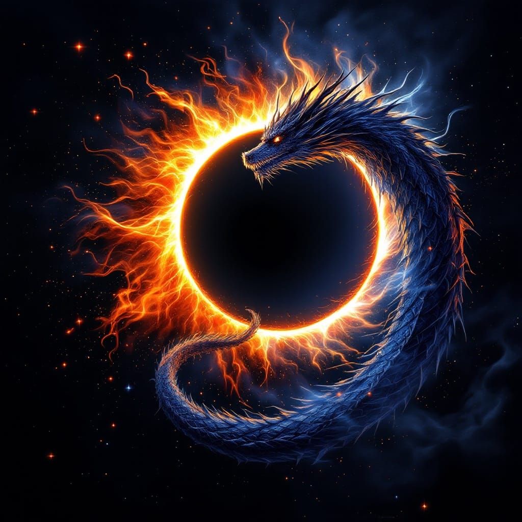 Hyperrealistic Dragon Eclipse in Vibrant Celestial Colors